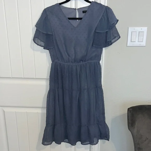 Mikarose Blue Midi Dress with Ruffle Sleeves Baby Shower/Wedding Shower Dress! - Picture 4 of 8